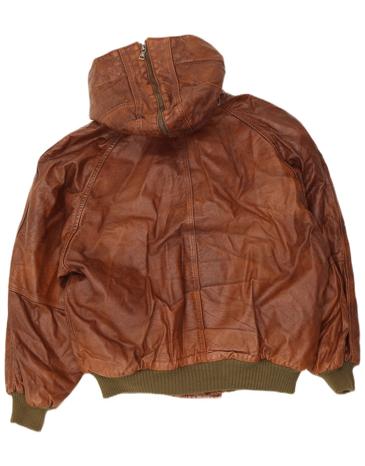 Jaqueta masculina de couro com capuz Charro UK 40 grande couro marrom colorblock