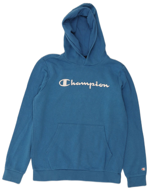 CHAMPION Meninos moletom com capuz gráfico 13-14 anos XL azul algodão