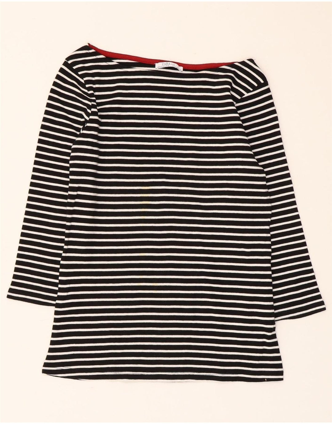 Zara Top curto feminino manga 3/4 UK 12 médio preto listrado náutico