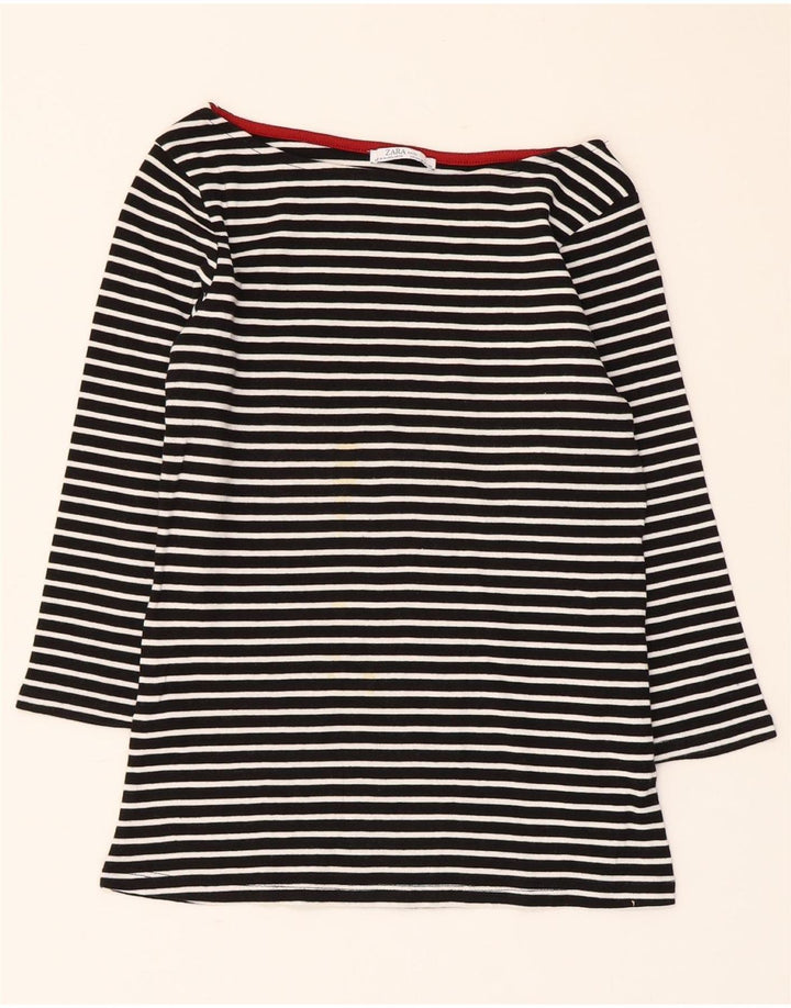 Zara Top curto feminino manga 3/4 UK 12 médio preto listrado náutico