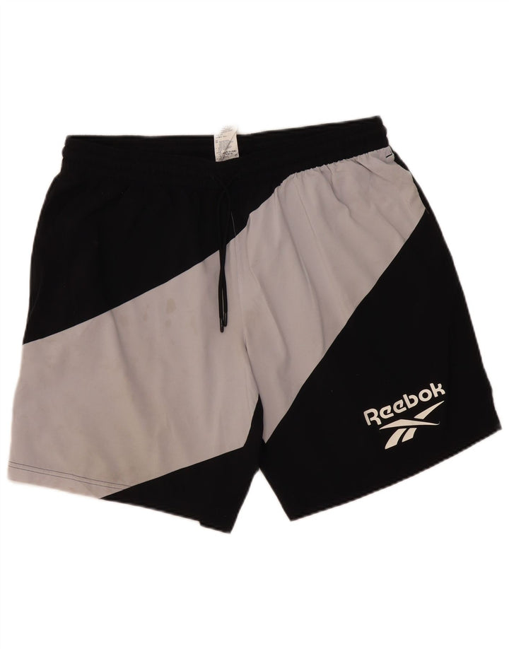 Shorts esportivos gráficos masculinos Reebok XL preto colorblock poliéster