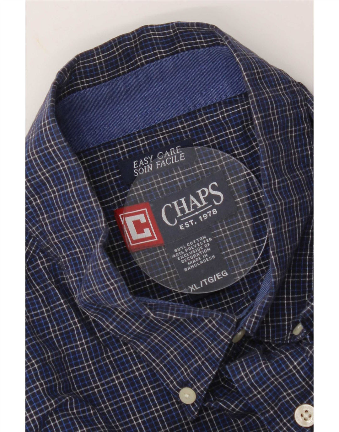 Camisa masculina Chaps Easy Care XL azul marinho xadrez algodão