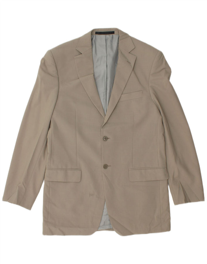 Jaqueta blazer masculina de 2 botões Marks & Spencer Reino Unido 38 poliéster bege médio