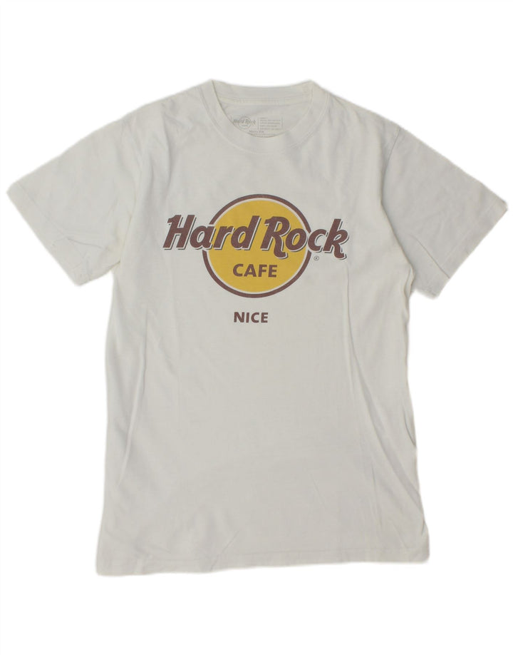 Camiseta masculina com estampa agradável do Hard Rock Cafe, top pequeno de algodão branco