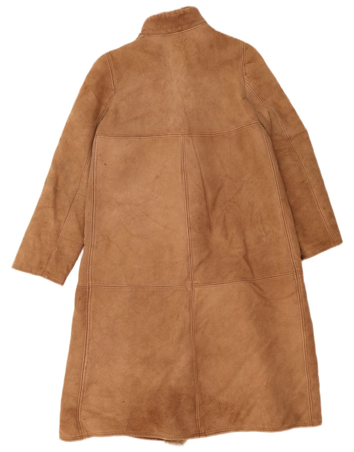 Casaco feminino vintage de shearling IT 44 couro marrom médio