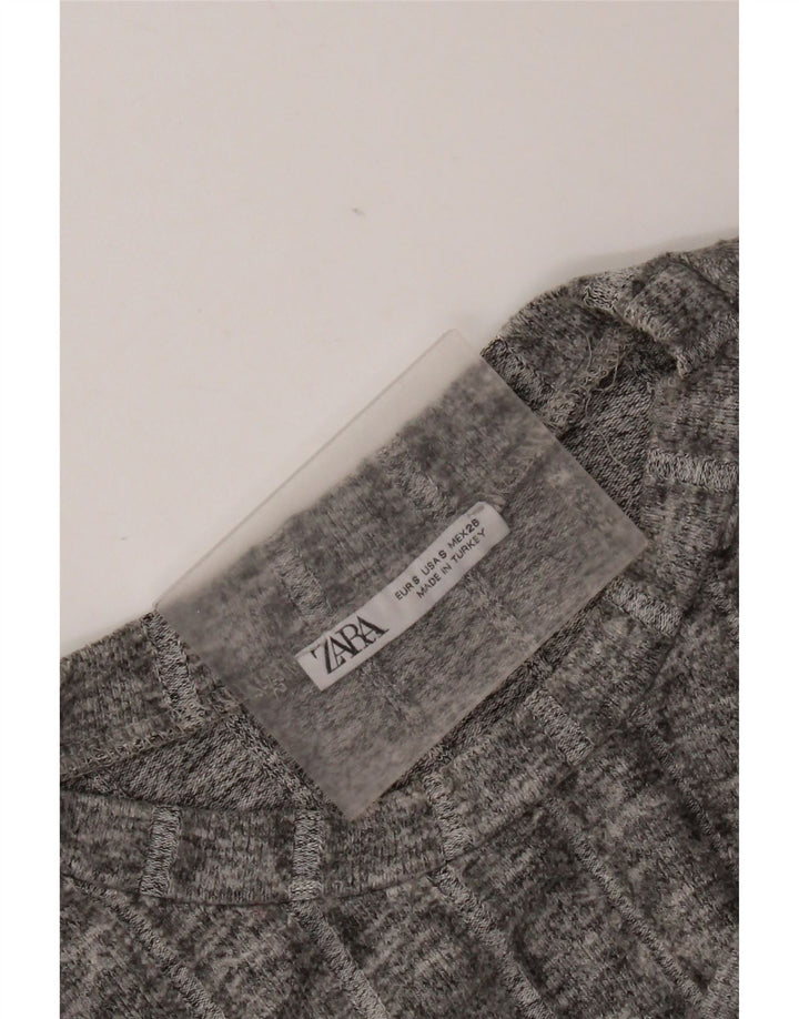 Camiseta feminina Zara Crop Top UK 10 poliéster manchado cinza pequeno