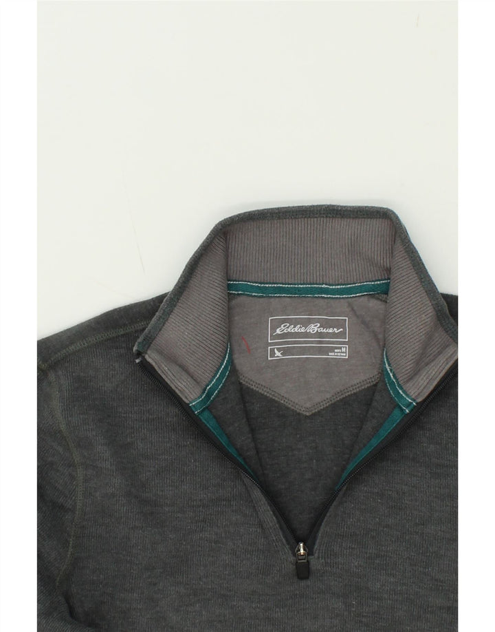 EDDIE BAUER Mens Zip Neck Sweatshirt Jumper Medium Grey Cotton Vintage Eddie Bauer and Second-Hand Eddie Bauer from Messina Hembry 