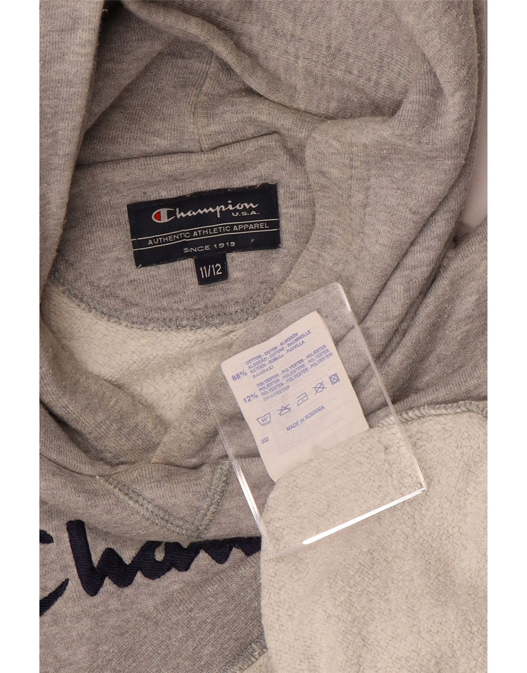 CHAMPION Meninos moletom com capuz gráfico 11-12 anos algodão cinza