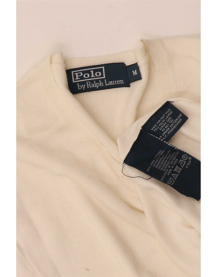 Suéter masculino Polo Ralph Lauren com decote em V, algodão branco médio
