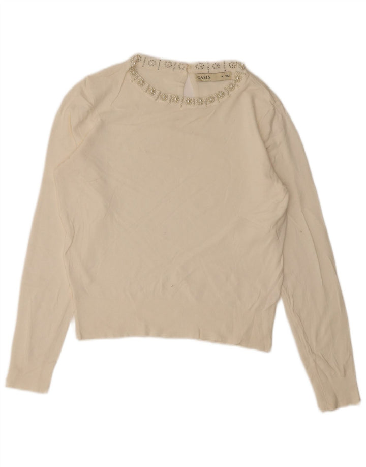 Suéter feminino Oasis com gola canoa e viscose branca média UK 14