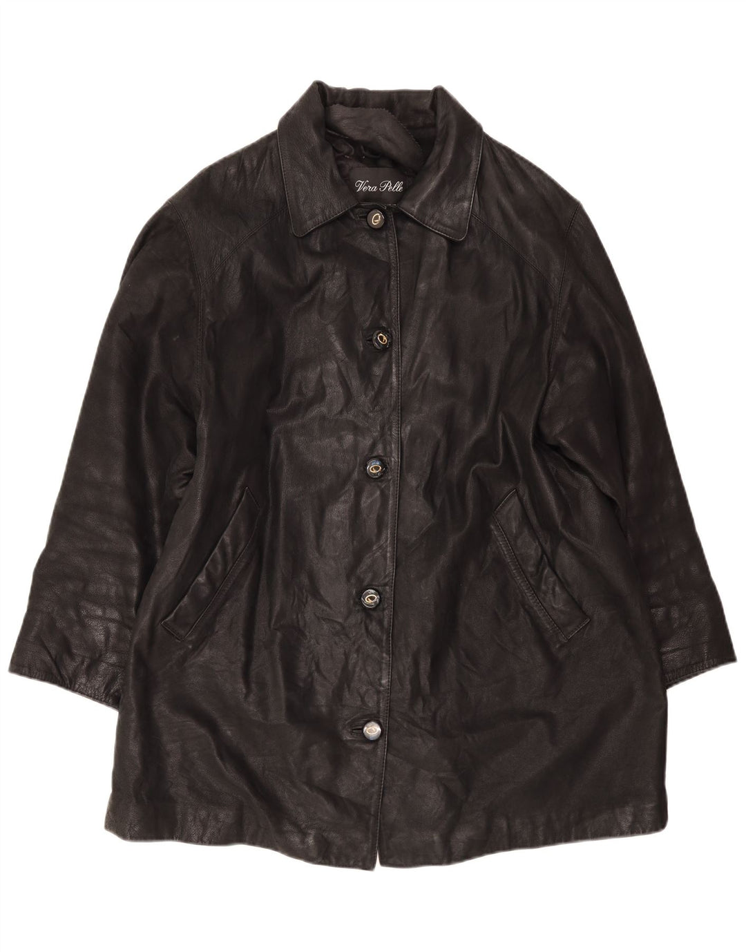 Casaco de couro superdimensionado vintage feminino IT 46 grande preto