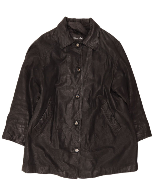 Casaco de couro superdimensionado vintage feminino IT 46 grande preto