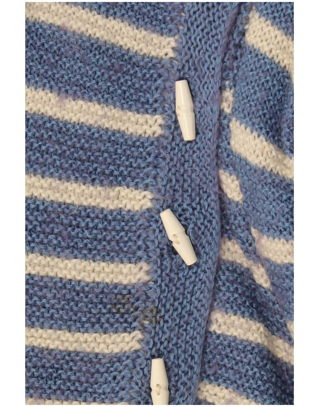 Suéter cardigã feminino vintage Reino Unido 10 listrado azul pequeno