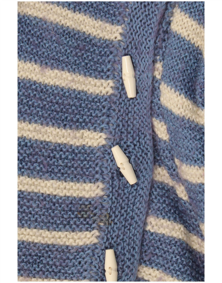 Suéter cardigã feminino vintage Reino Unido 10 listrado azul pequeno