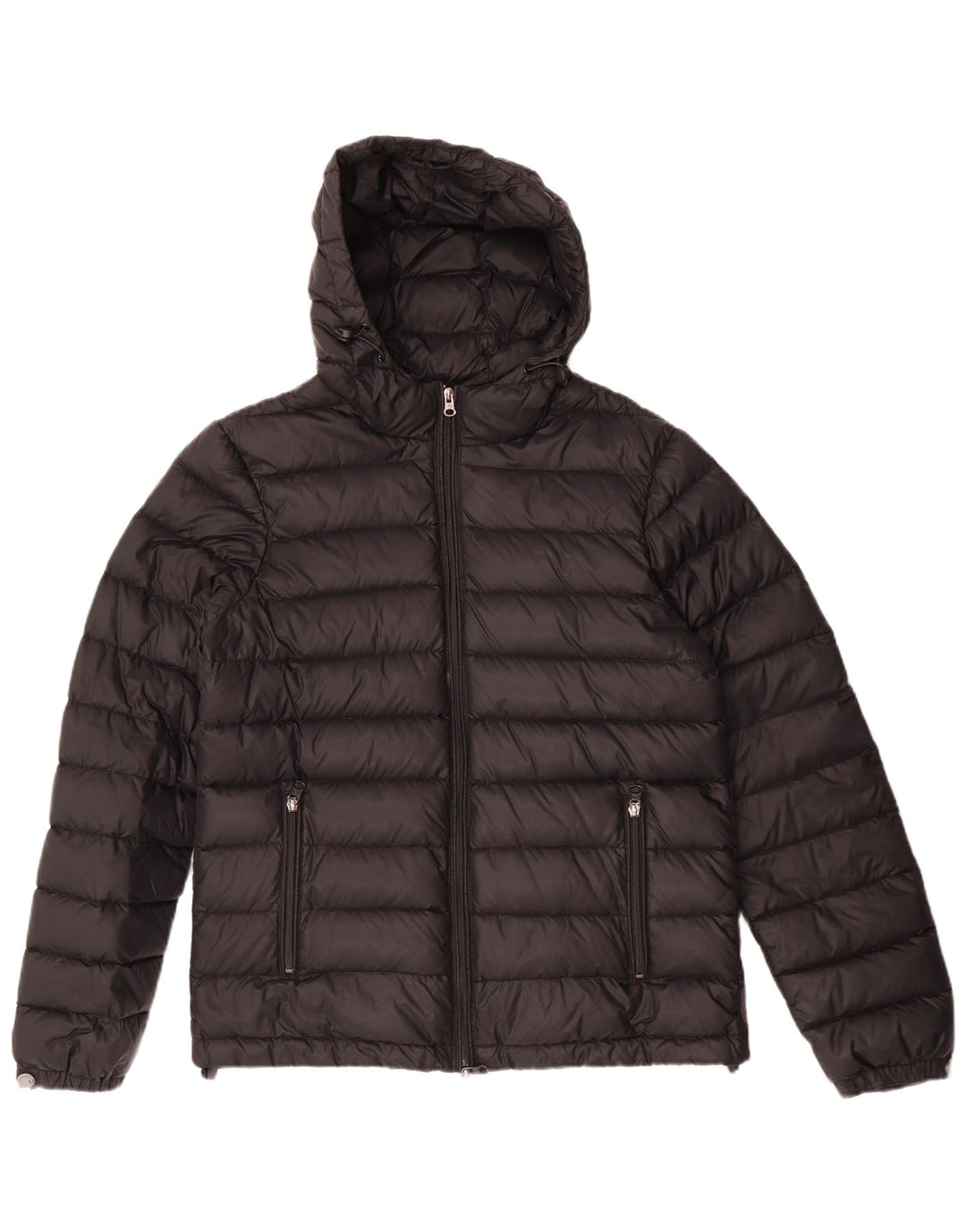 Jaqueta feminina acolchoada com capuz ARMANI JEANS UK 14 poliamida preta média