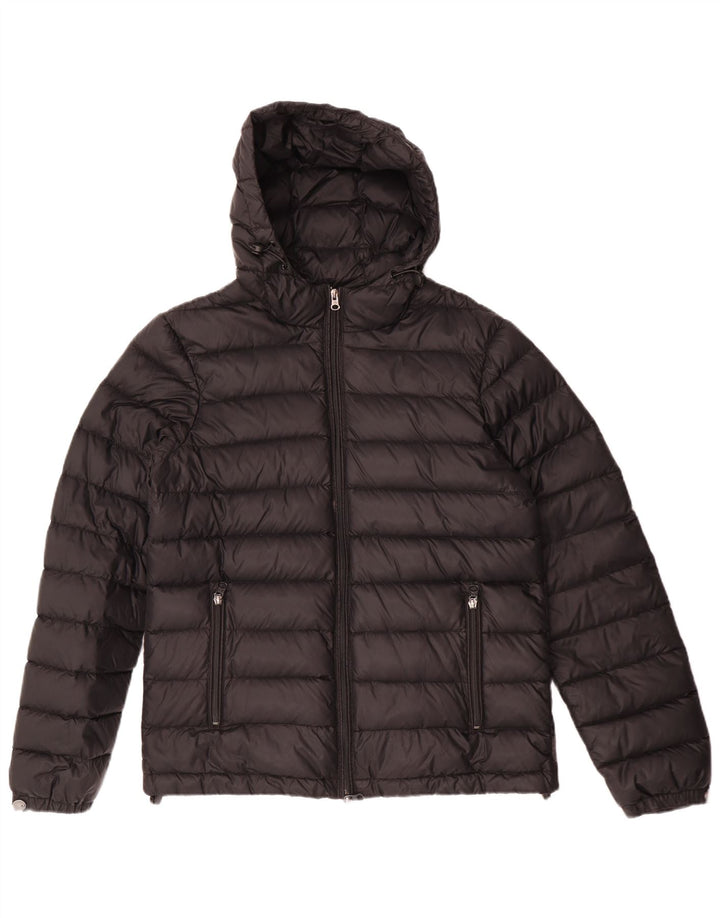 Jaqueta feminina acolchoada com capuz ARMANI JEANS UK 14 poliamida preta média