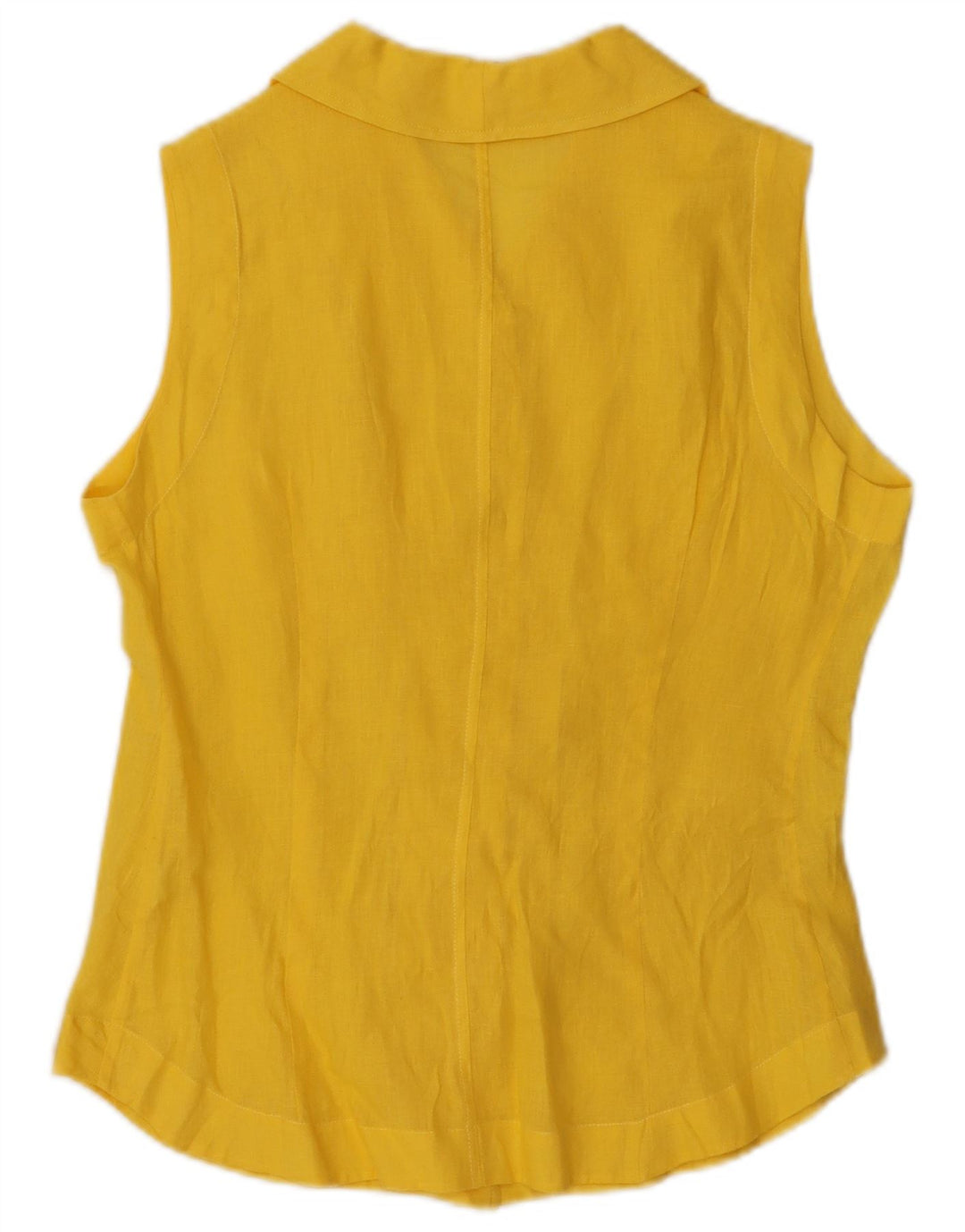 Blusa feminina sem mangas VINTAGE UK 14 linho amarelo médio