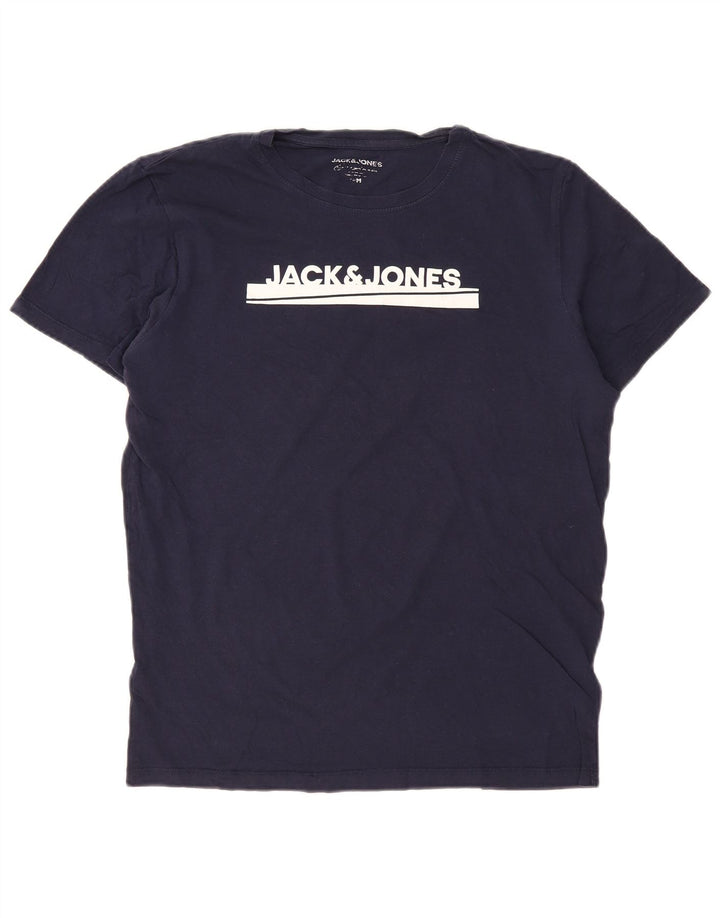 JACK & JONES Camiseta masculina gráfica Top médio algodão azul marinho