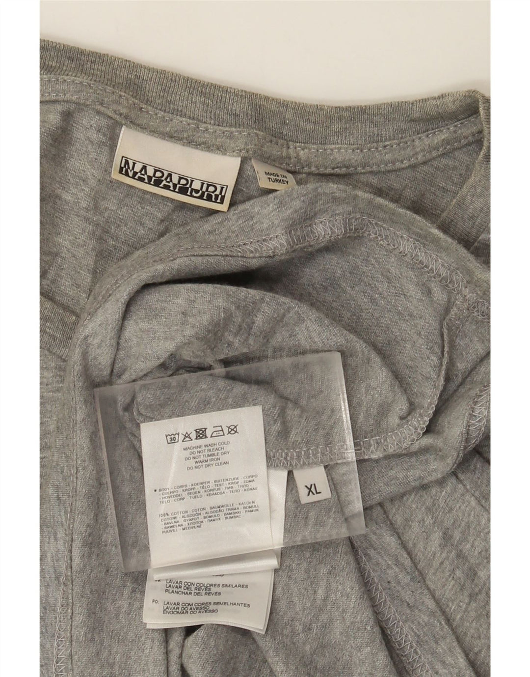 Camiseta masculina Napapijri XL algodão manchado cinza