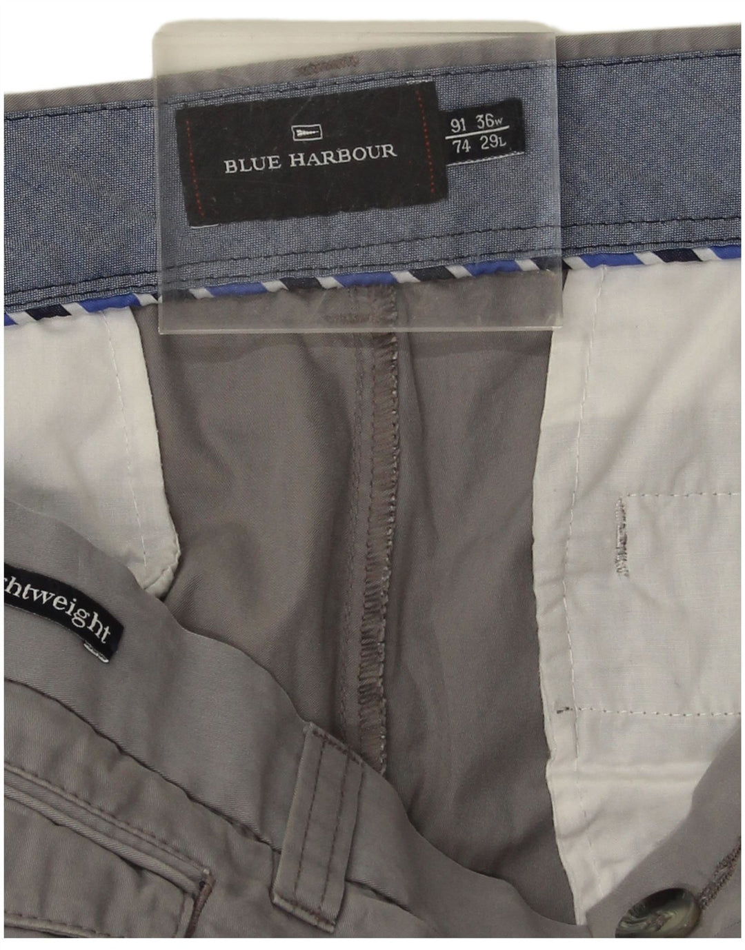 Calça chino reta masculina Marks & Spencer Blue Harbor W36 L29 cinza