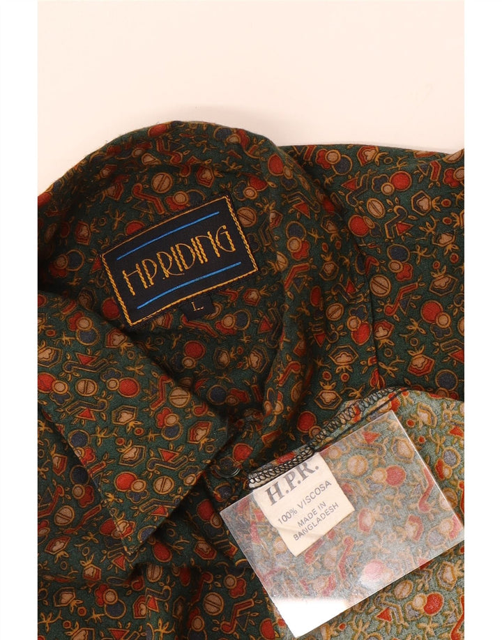 Camisa masculina VINTAGE grande cáqui viscose geométrica