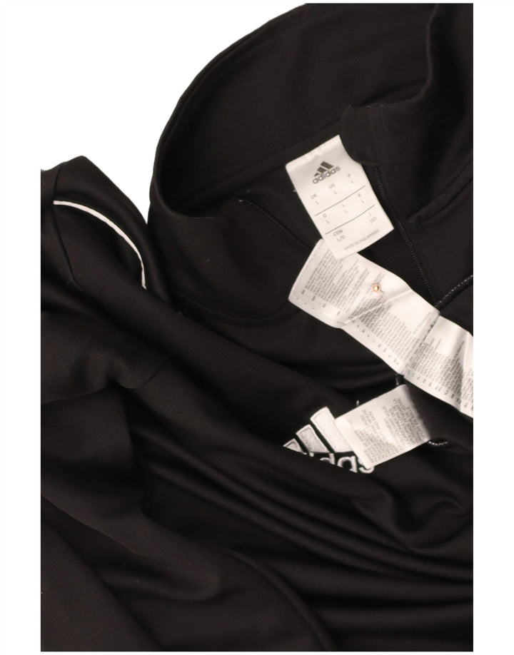 ADIDAS Mens Zip Neck Pullover Treino Top Grande Poliéster Preto