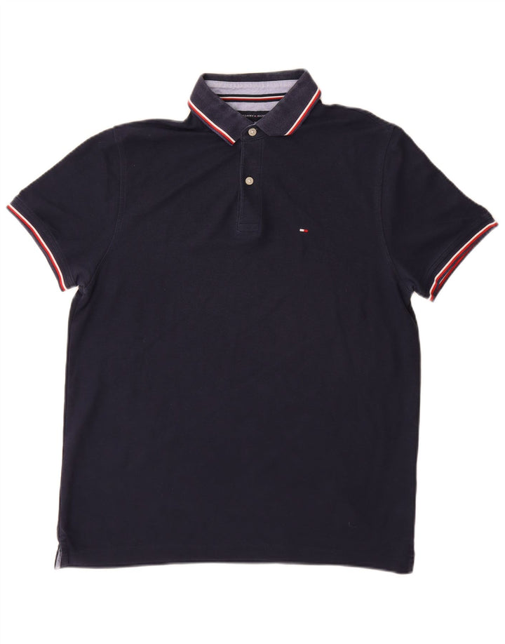 Camisa polo masculina Tommy Hilfiger média algodão azul marinho