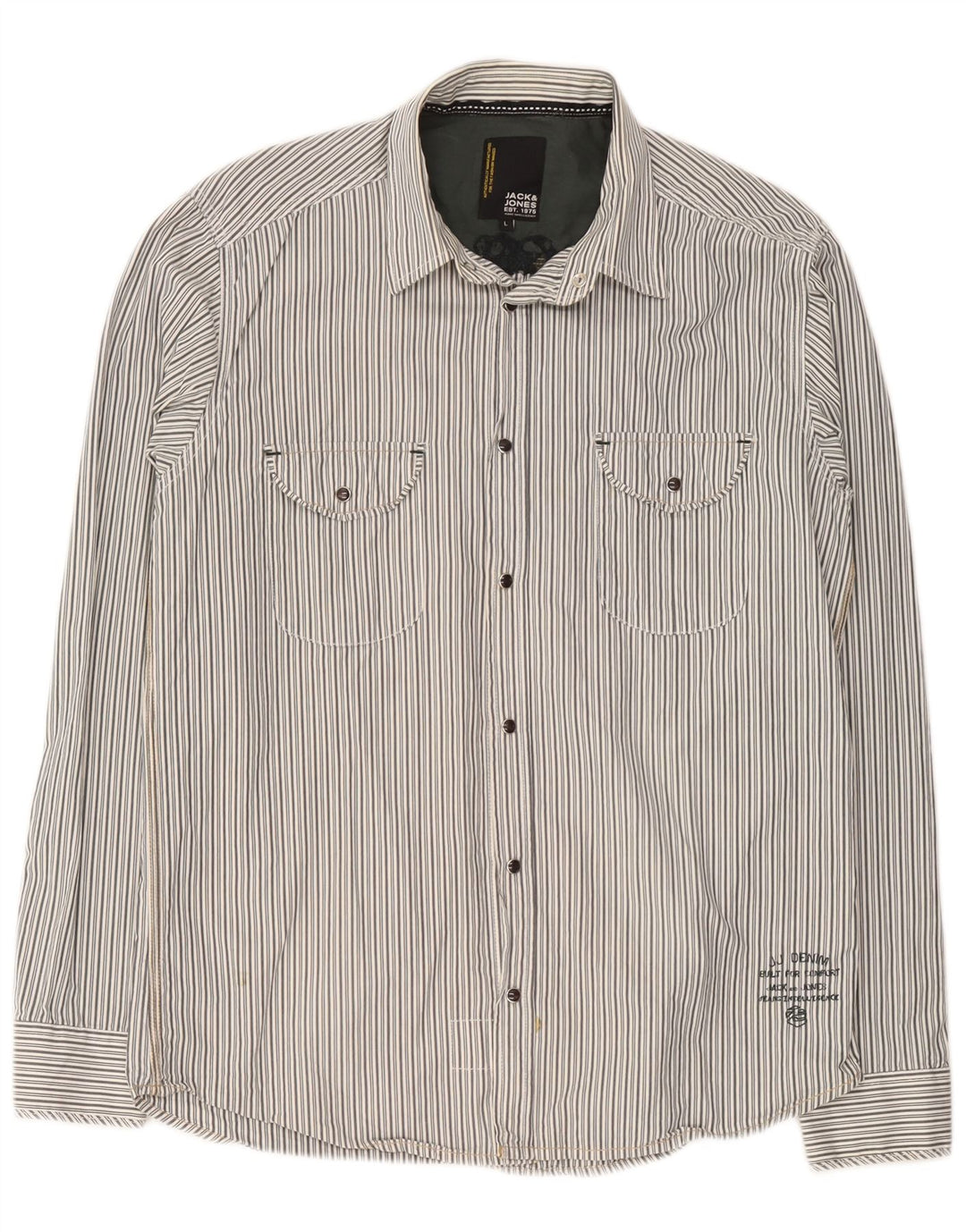 Camisa gráfica masculina Jack & Jones grande algodão listrado cinza