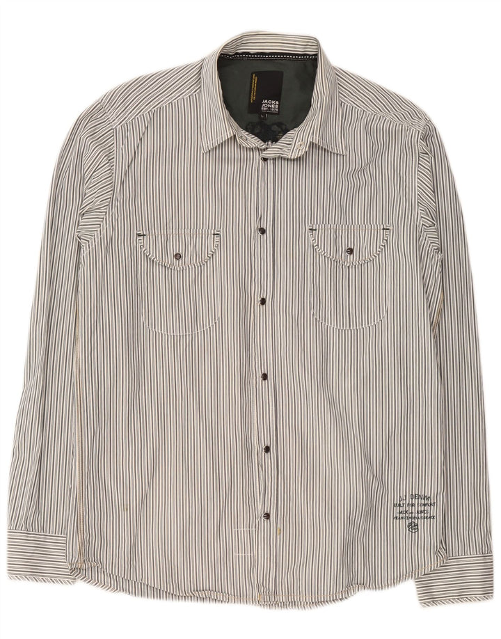 Camisa gráfica masculina Jack & Jones grande algodão listrado cinza