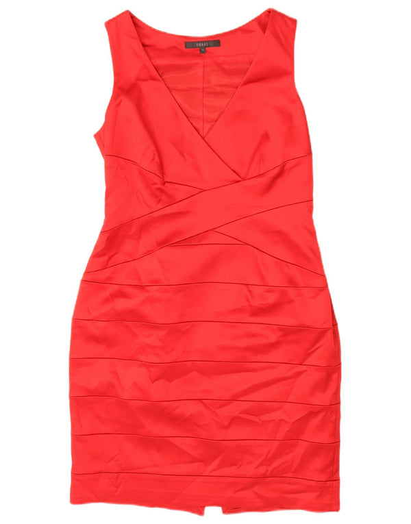 Vestido feminino Coast sem mangas com bainha UK 12 acetato vermelho médio