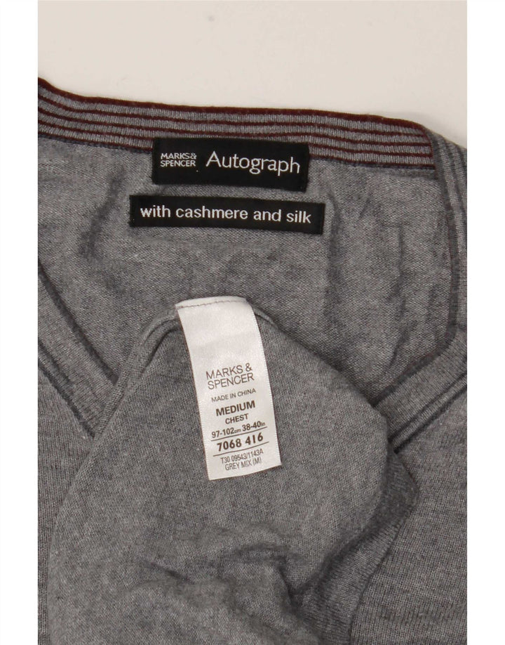 Marks & Spencer Mens Autograph Top manga comprida algodão cinza médio
