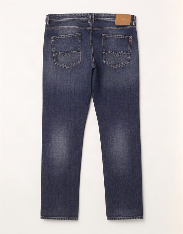 Replay Mens Rob Straight Jeans W40 L34 Azul Marinho Algodão