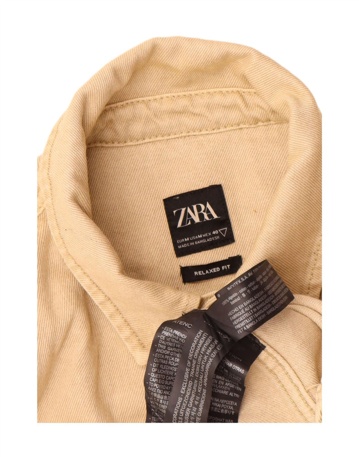 Camisa jeans masculina Zara com ajuste relaxado de algodão bege médio