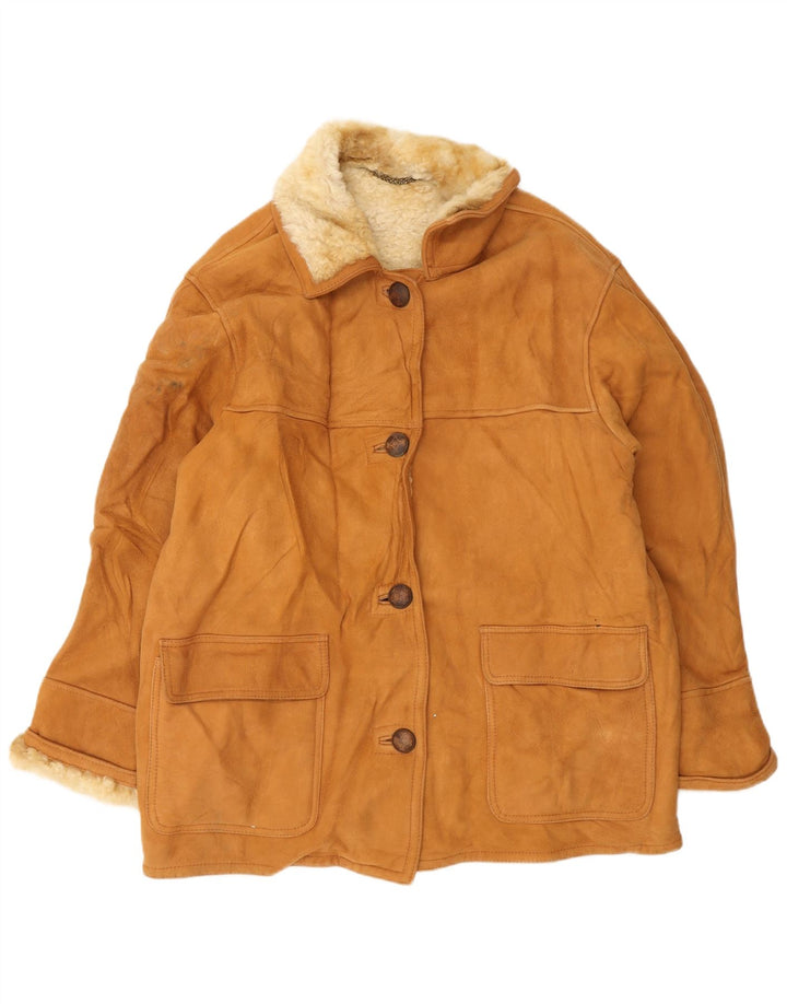 Jaqueta feminina vintage de shearling IT 46 grande couro marrom