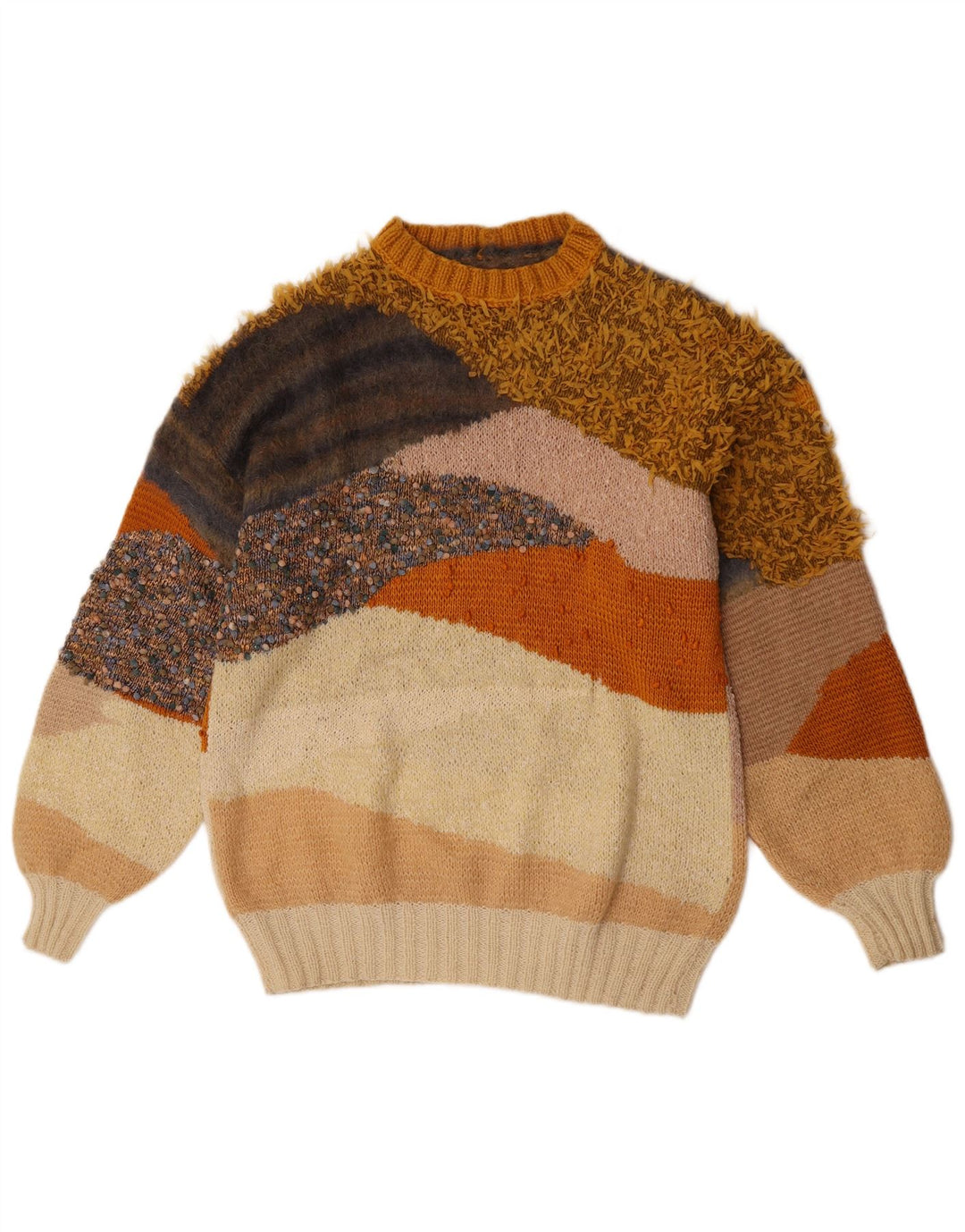 Suéter feminino vintage com gola redonda Reino Unido 16 grande multicolorido