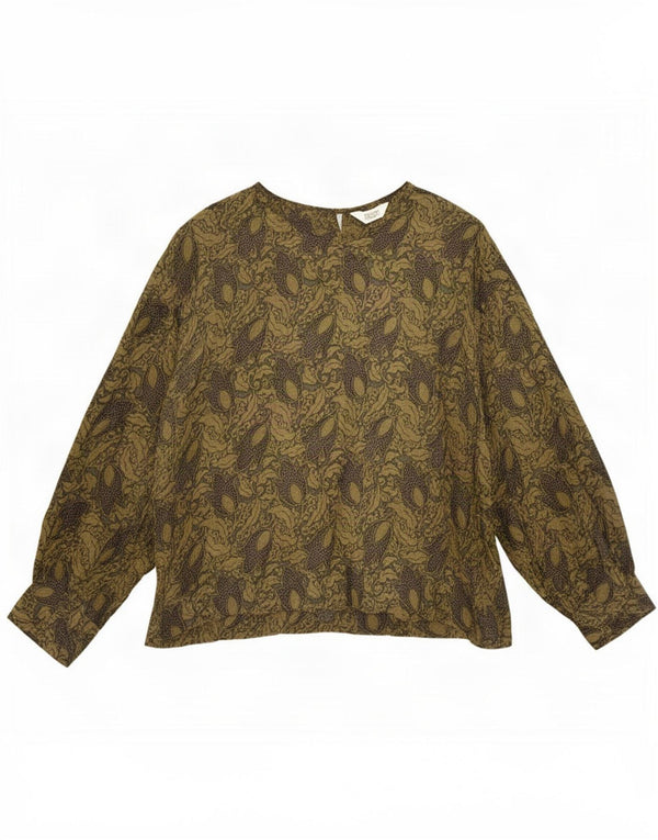 Top feminino Toast de manga comprida UK 12 viscose floral verde médio