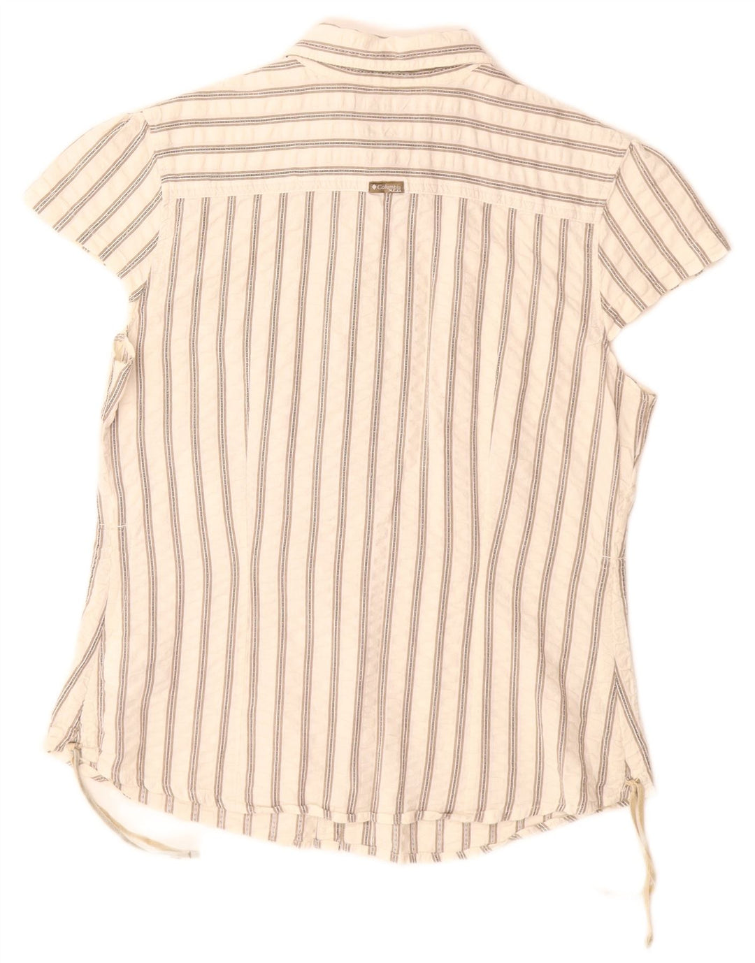 COLUMBIA Camisa feminina de manga curta UK 14 grande algodão listrado branco