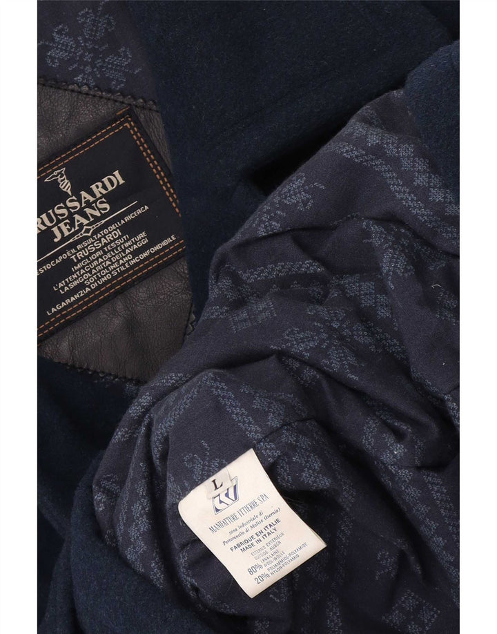 Sobretudo masculino Trussardi Jeans UK 40 grande lã azul marinho