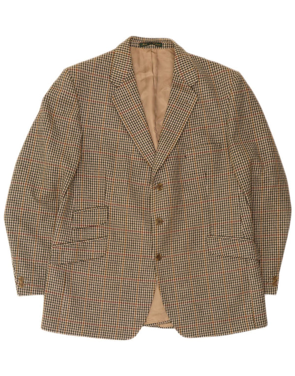 Jaqueta blazer masculina DONEGAL com 3 botões UK 46 3XL bege Houndstooth nova lã
