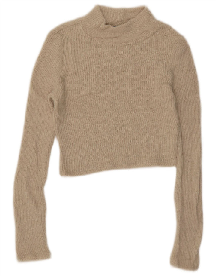 Suéter feminino Zara com gola tartaruga e gola redonda UK 8 pequeno bege poliamida