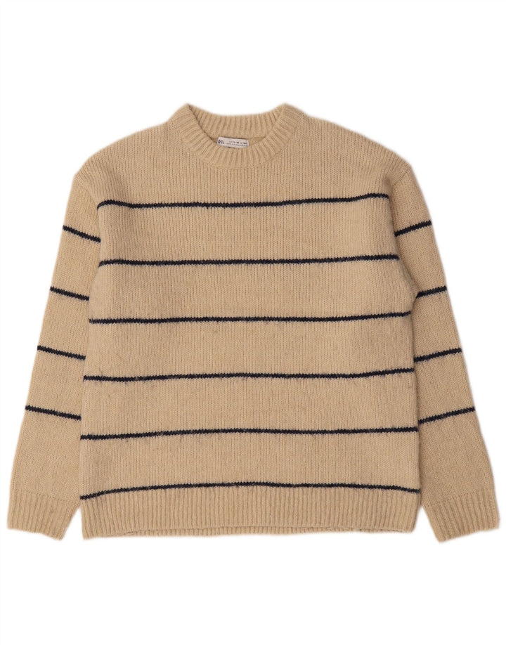 Suéter Zara Boys com gola redonda 13-14 anos poliéster listrado bege