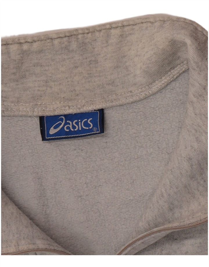 Asics Mens Graphic Zip Neck Moletom Jumper Grande Cinza