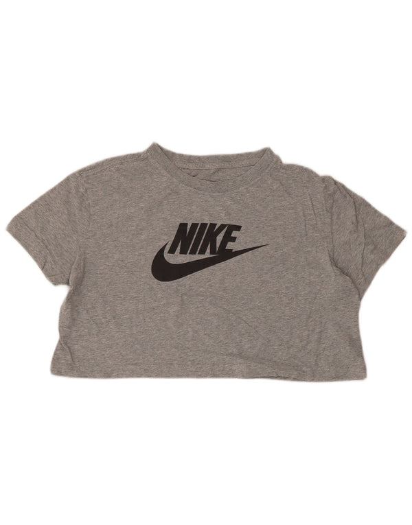 NIKE Womens Crop Loose Fit Graphic T-Shirt Top UK 14 Medium Grey Flecked