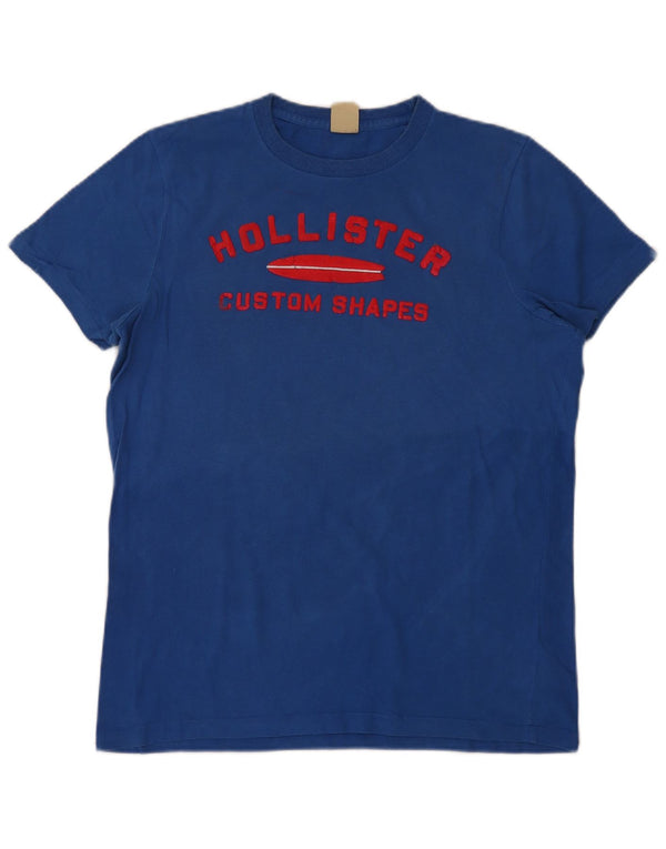 Camiseta masculina Hollister com estampa gráfica grande de algodão azul