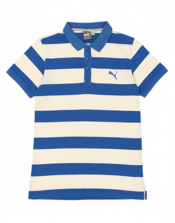 PUMA Mens Polo Shirt Large Blue Striped Cotton Vintage Puma and Second-Hand Puma from Messina Hembry 