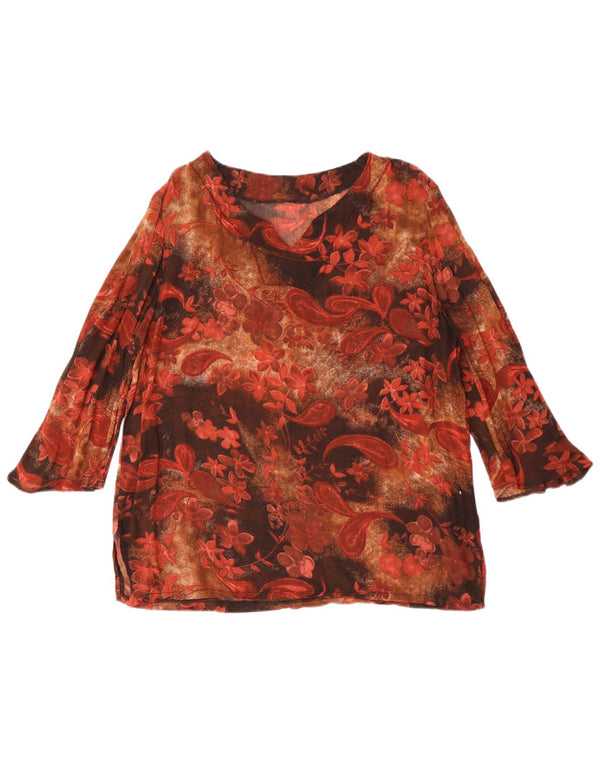 Túnica feminina vintage manga 3/4 UK 14 marrom médio paisley