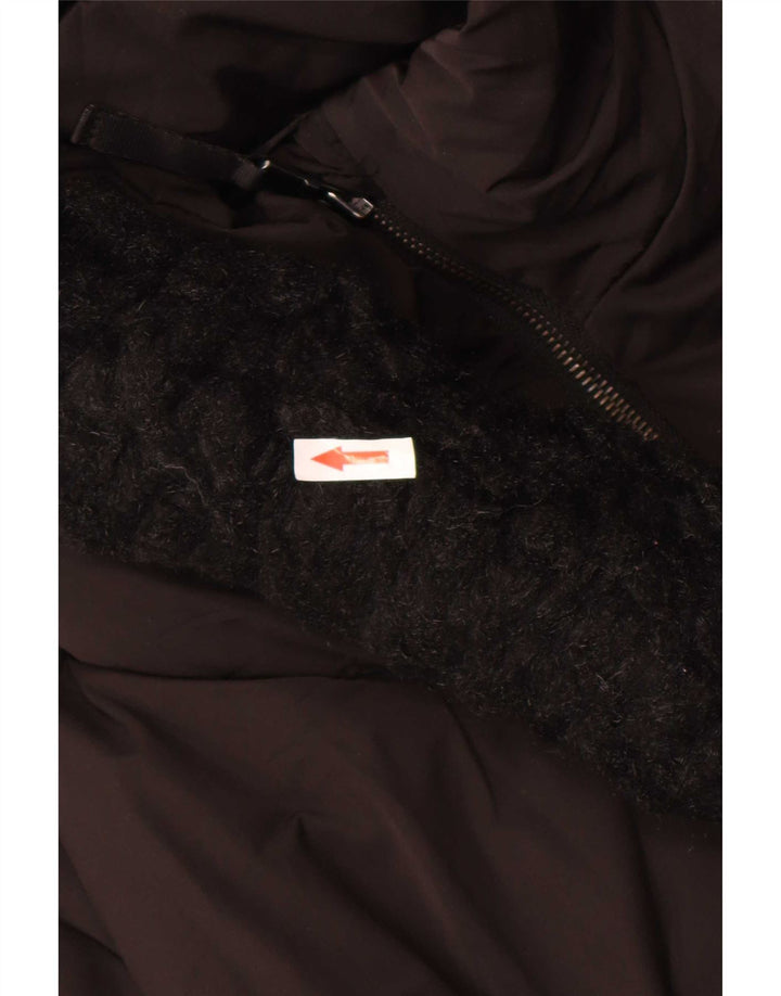 Casaco acolchoado com capuz feminino Zara UK 10 pequeno poliéster preto