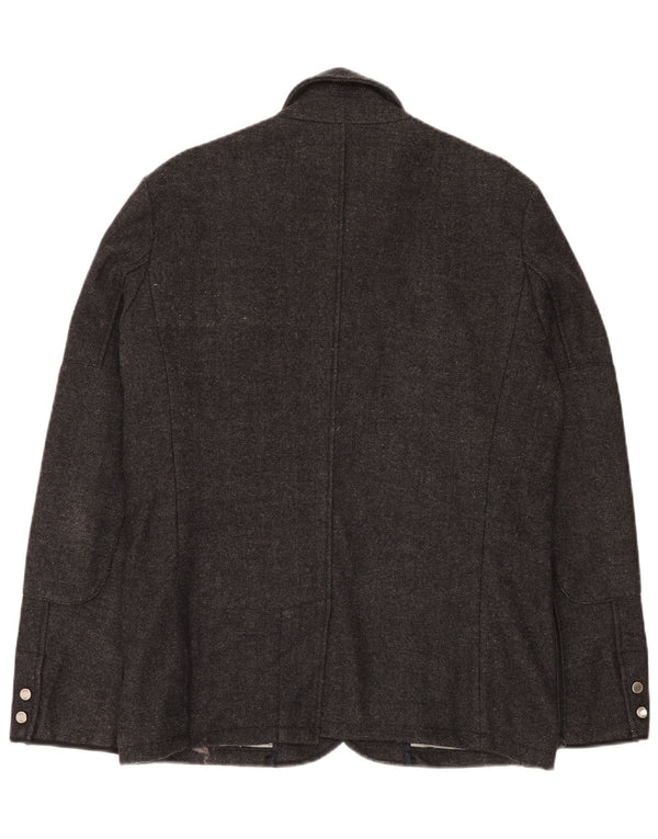 Jaqueta utilitária masculina Zara UK 40 grande lã espinha de peixe cinza