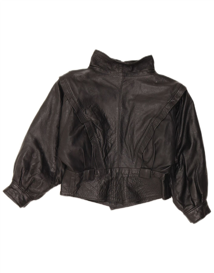 Jaqueta de couro vintage para meninas de 7 a 8 anos, couro preto médio