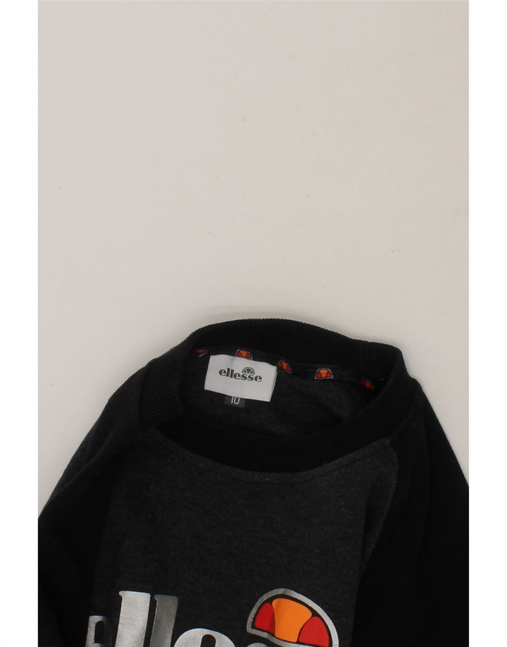 ELLESSE Girls Graphic Sweatshirt Jumper 9-10 Years Grey Colourblock Cotton Vintage Ellesse and Second-Hand Ellesse from Messina Hembry 